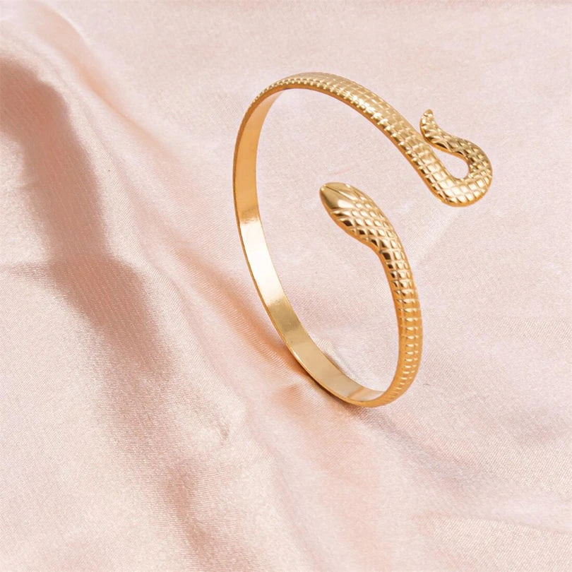 Textured Pattern Bracelet – Flower, Heart or Snake, Gold Stainless Steel, For Women