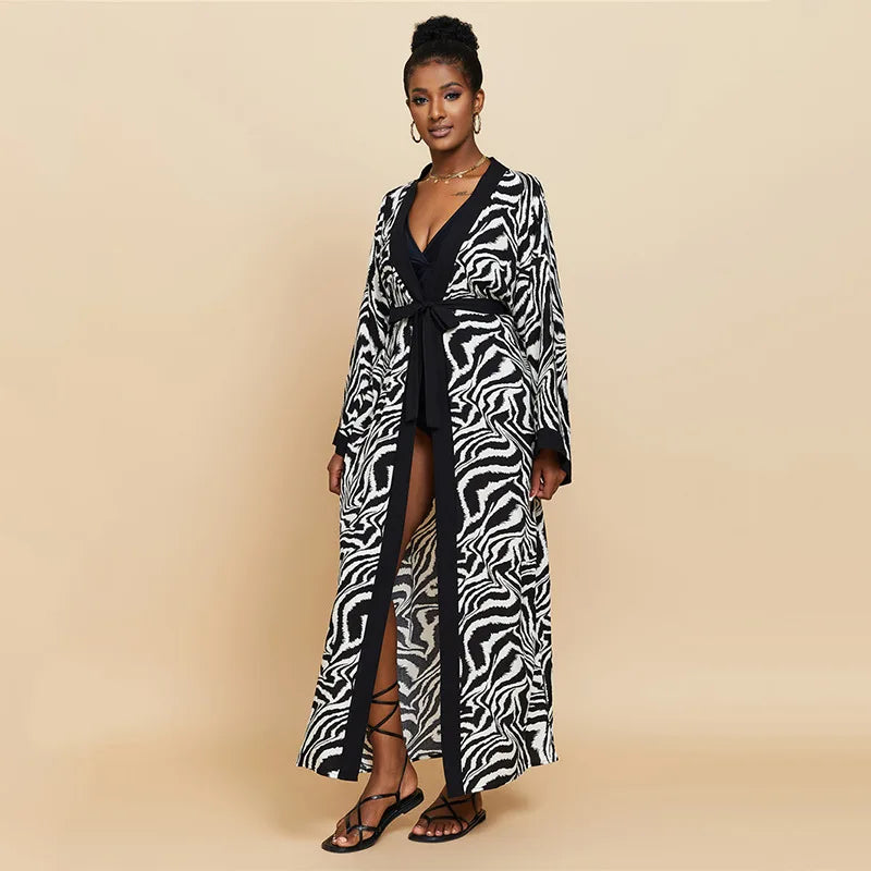 Cache-Maillot Robe Plage Kaftan – Manches Longues, Taille Unique, Style Bohème Été