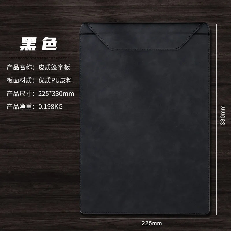 Professional A4 PU leather document holder with clip - Customizable for office and meetings