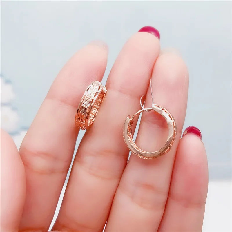 Shiny Hoop Earrings – 14K Rose Gold Plated 585, Classic Design