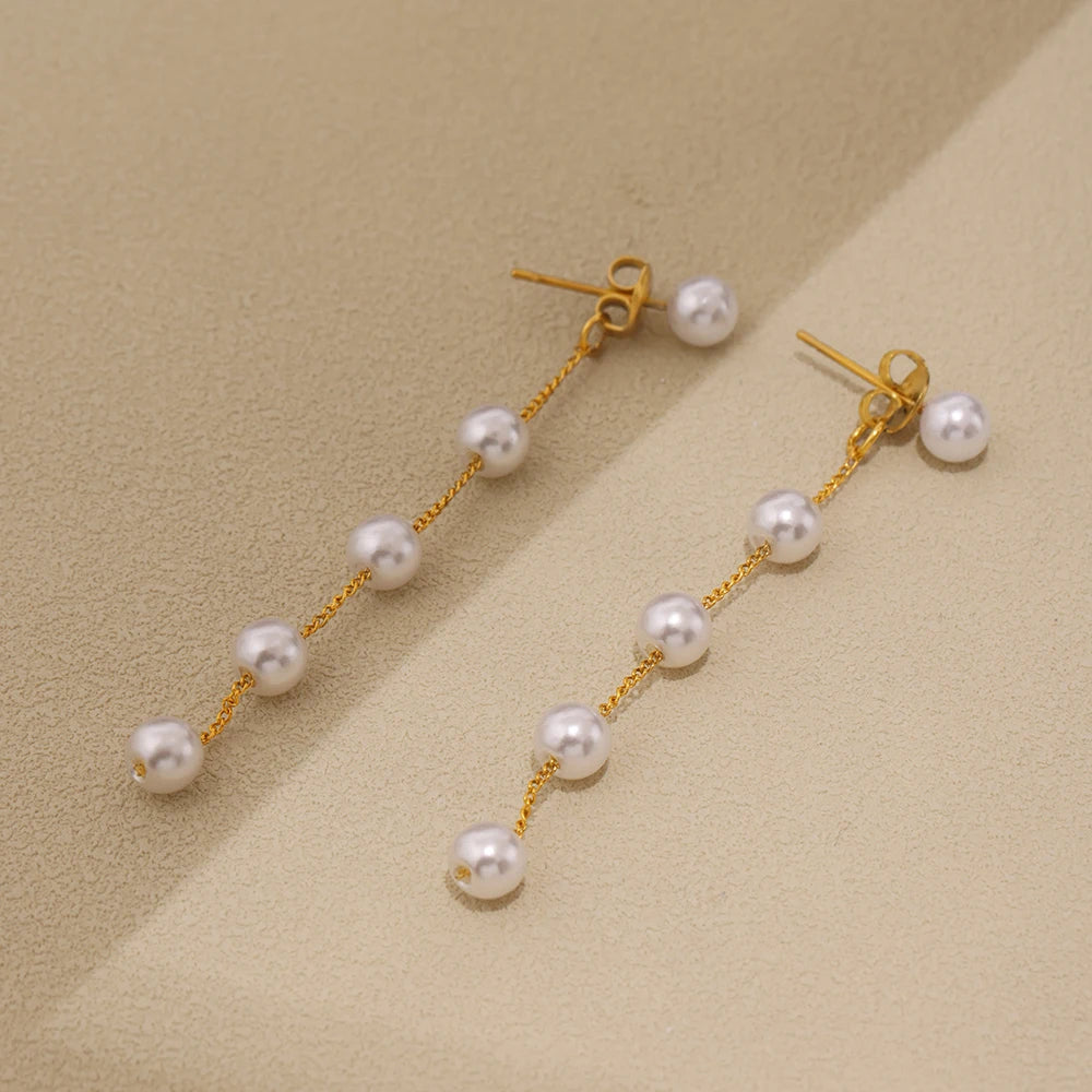 Boucles d'Oreilles Longues Pendantes – Acier Inoxydable Plaqué Or PVD, Style Élégant
