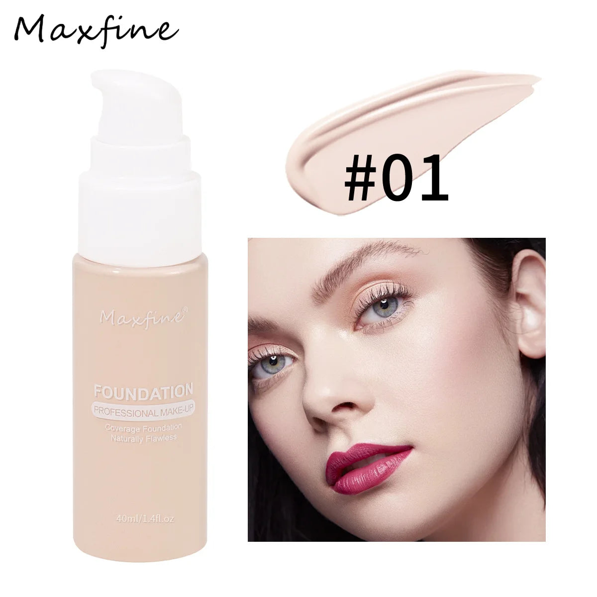 Liquid Cream Foundation – Moisturizing, Full Coverage, Waterproof, Long-Wear, 12 Shades