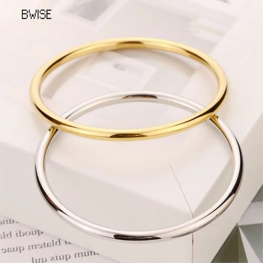 Bracelet Jonc Minimaliste Rond – Acier Inoxydable Doré & Argenté, Taille Ajustable, Pour Femme