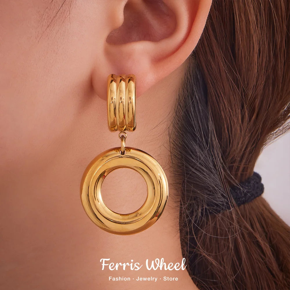 316 Stainless Steel Drop Earrings – PVD Gold Plated, Trendy Style, Women's Jewelry