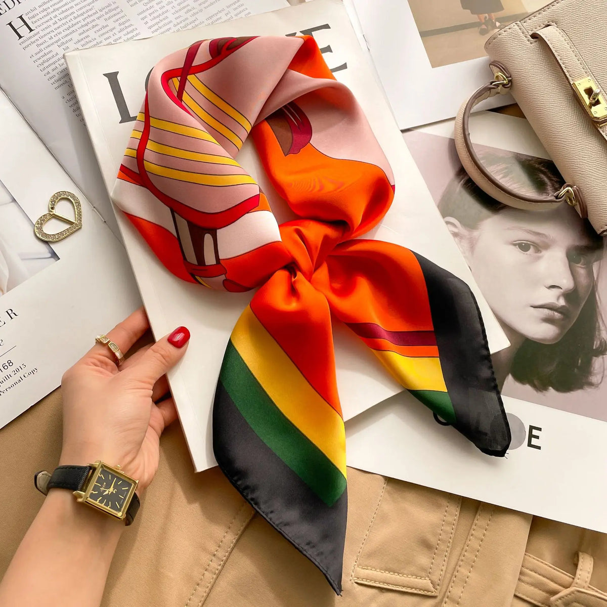 Printed satin square scarf – 70 × 70 cm