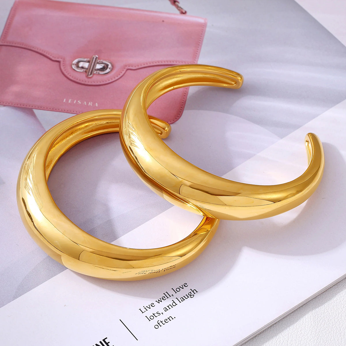 Bracelet Manchette Minimaliste en C – Acier Inoxydable 316L Plaqué Or 18K, Pour Femme