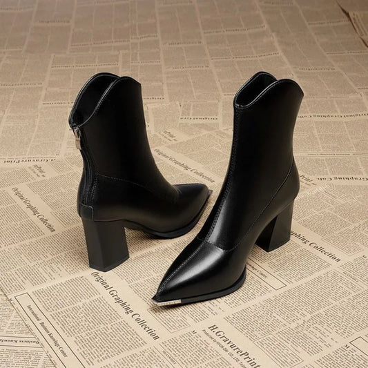 Bottines à Bout Pointu Métallisé et Talon Bloc