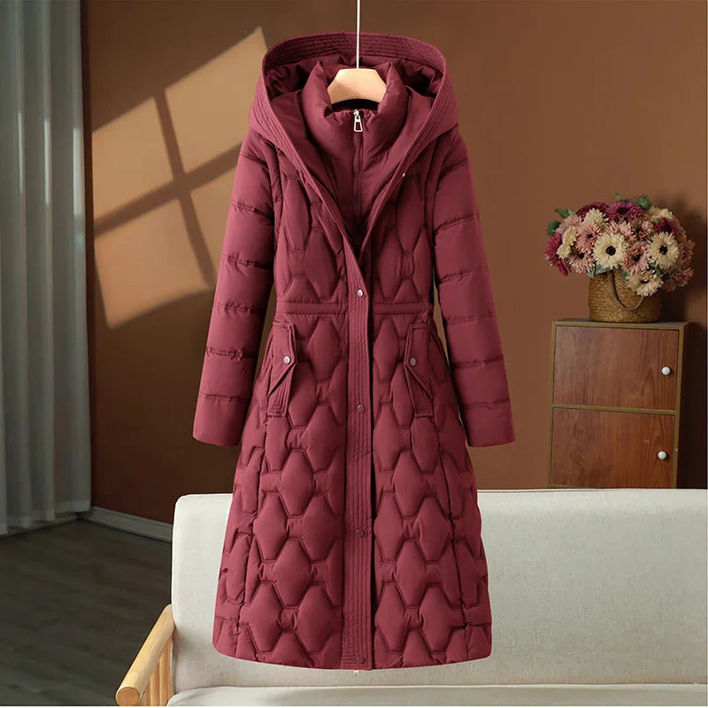Women's long hooded padded coat
