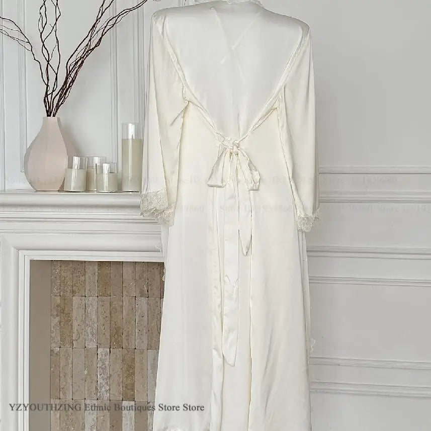 Ensemble Peignoir & Nuisette Femme – Déshabillé Satiné, Bordure Dentelle, Style Élégant & Sexy