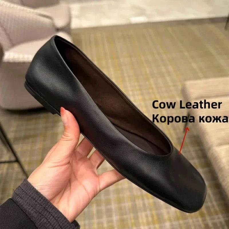 Women's genuine leather soft-sole ballet flats - Square-toe Mary Jane flat shoes