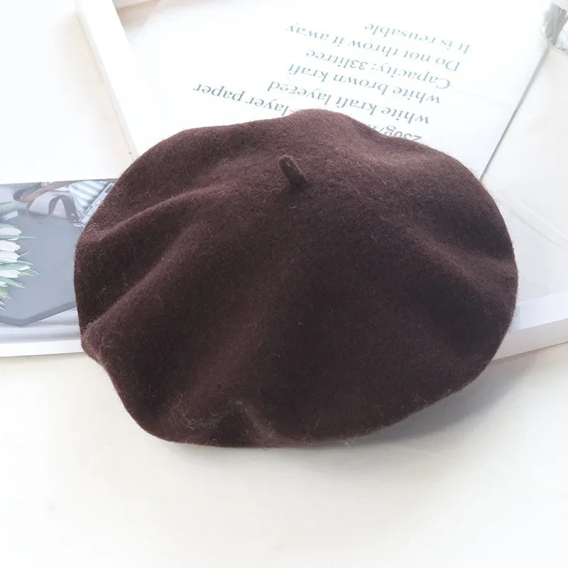 Béret uni en laine mélangée pour femme