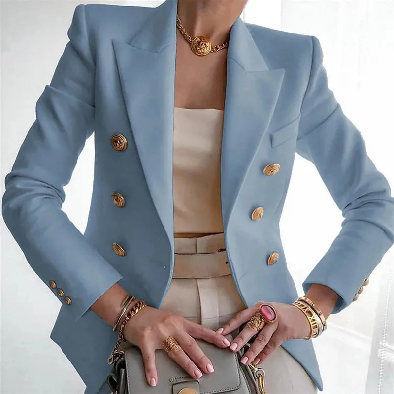Blazer à Double Boutonnage et Boutons Dorés