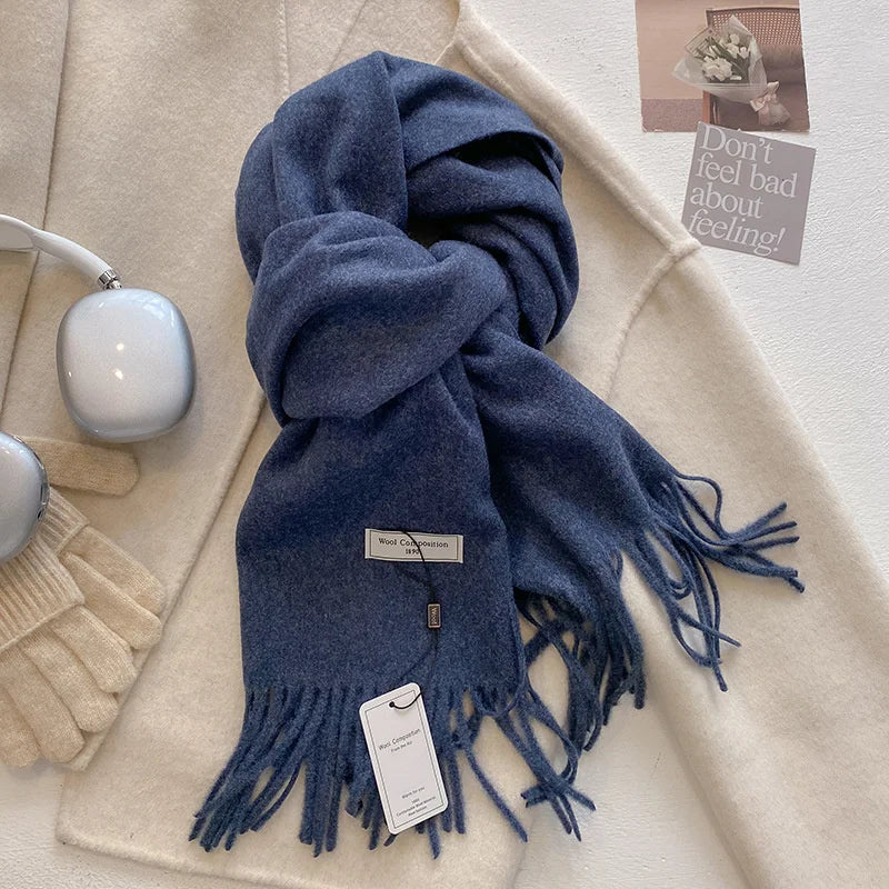 Solid Long Fringed Scarf