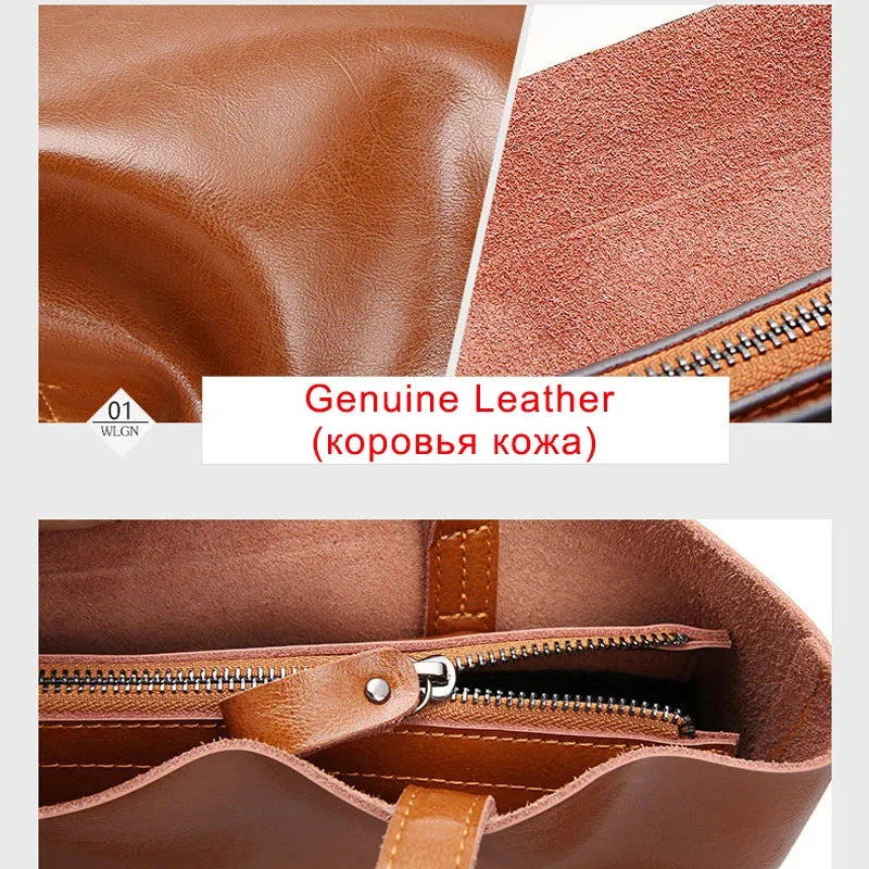 Large cowhide leather tote bag for women - Luxury vintage handbag for office