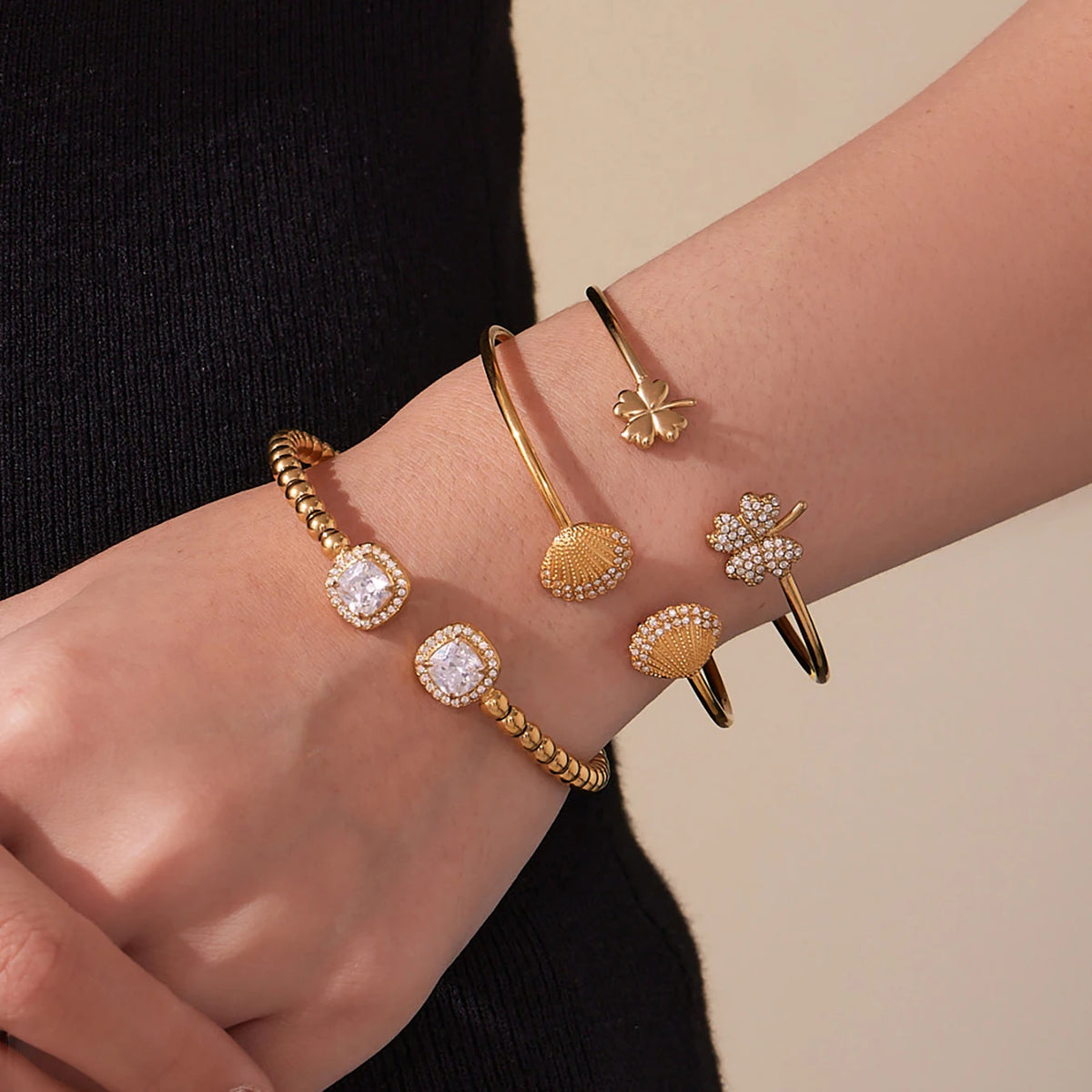 Bracelet Manchette Luxe Plaqué Or PVD – Acier Inoxydable, Style Géométrique, Mariage & Banquet, Pour Femme