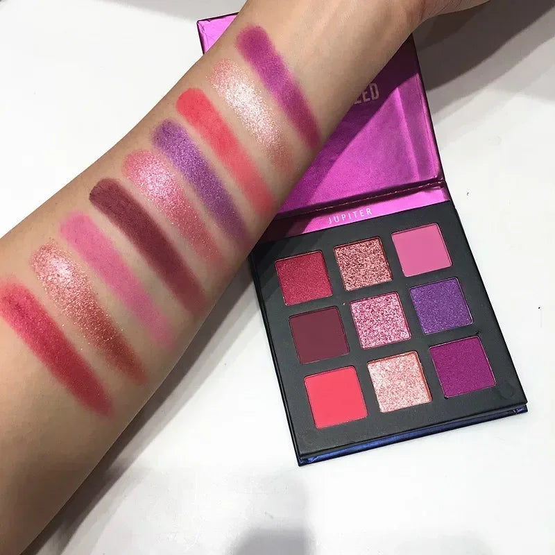 Palette Fard à Paupières 9 Teintes — Shimmer & Glitter Longue Tenue, Waterproof