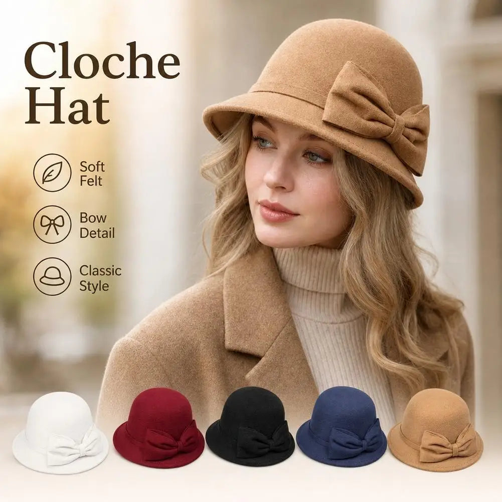 Chapeau cloche ajustable à nœud pour femme