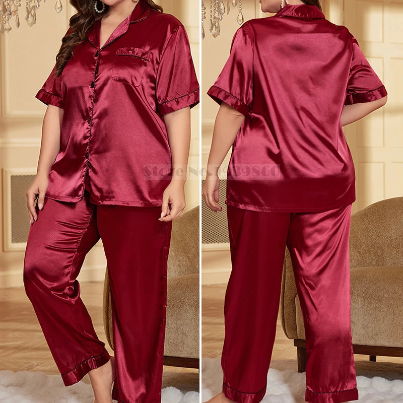 Ensemble Pyjama Femme Grande Taille Satiné – 3 Styles : Long, Court ou Bretelles, XL à 5XL