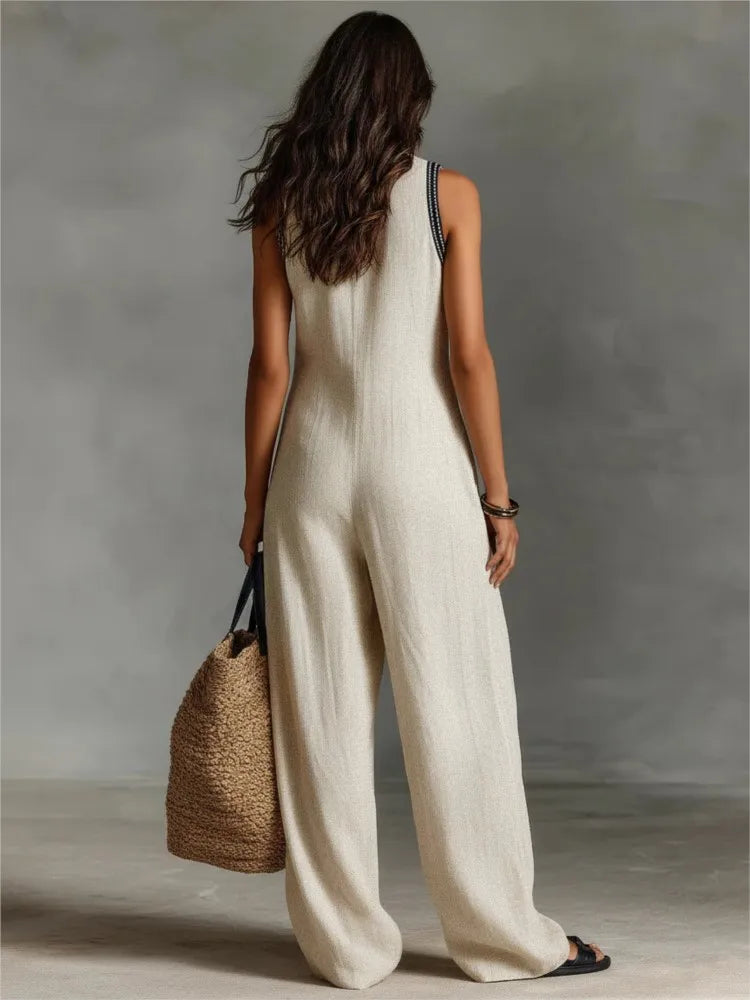 Combinaison Femme – Sans Manches, Col Montant, Coupe Ample, Poches, Jambes Larges | Style Casual Boheme
