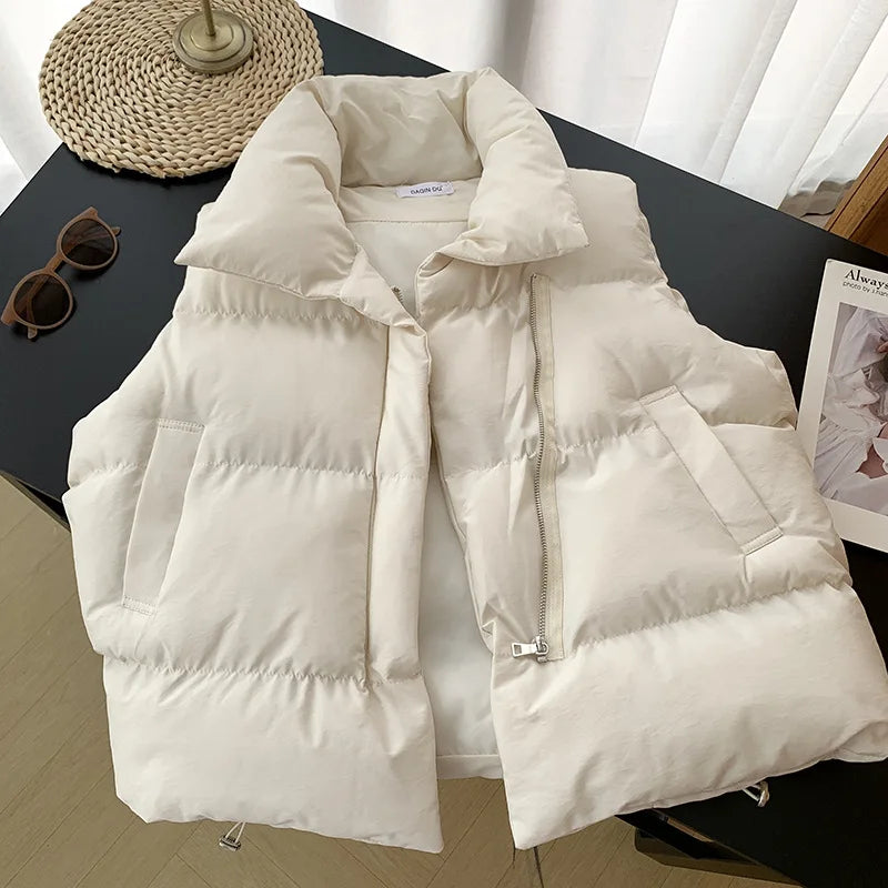 Women's adjustable waist sleeveless padded coat