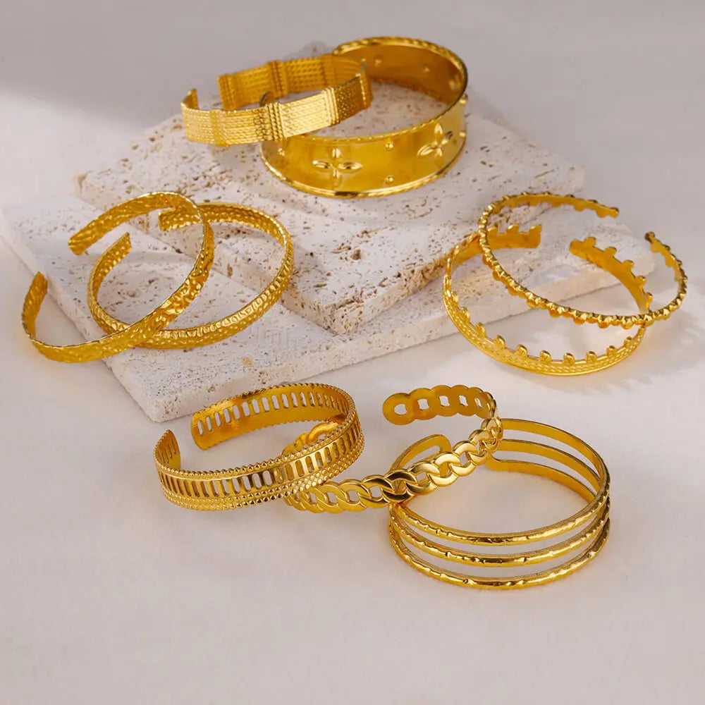 Bracelet Manchette Luxe Doré – Acier Inoxydable, Multicolore, Mariage & Saint-Valentin, Pour Femme