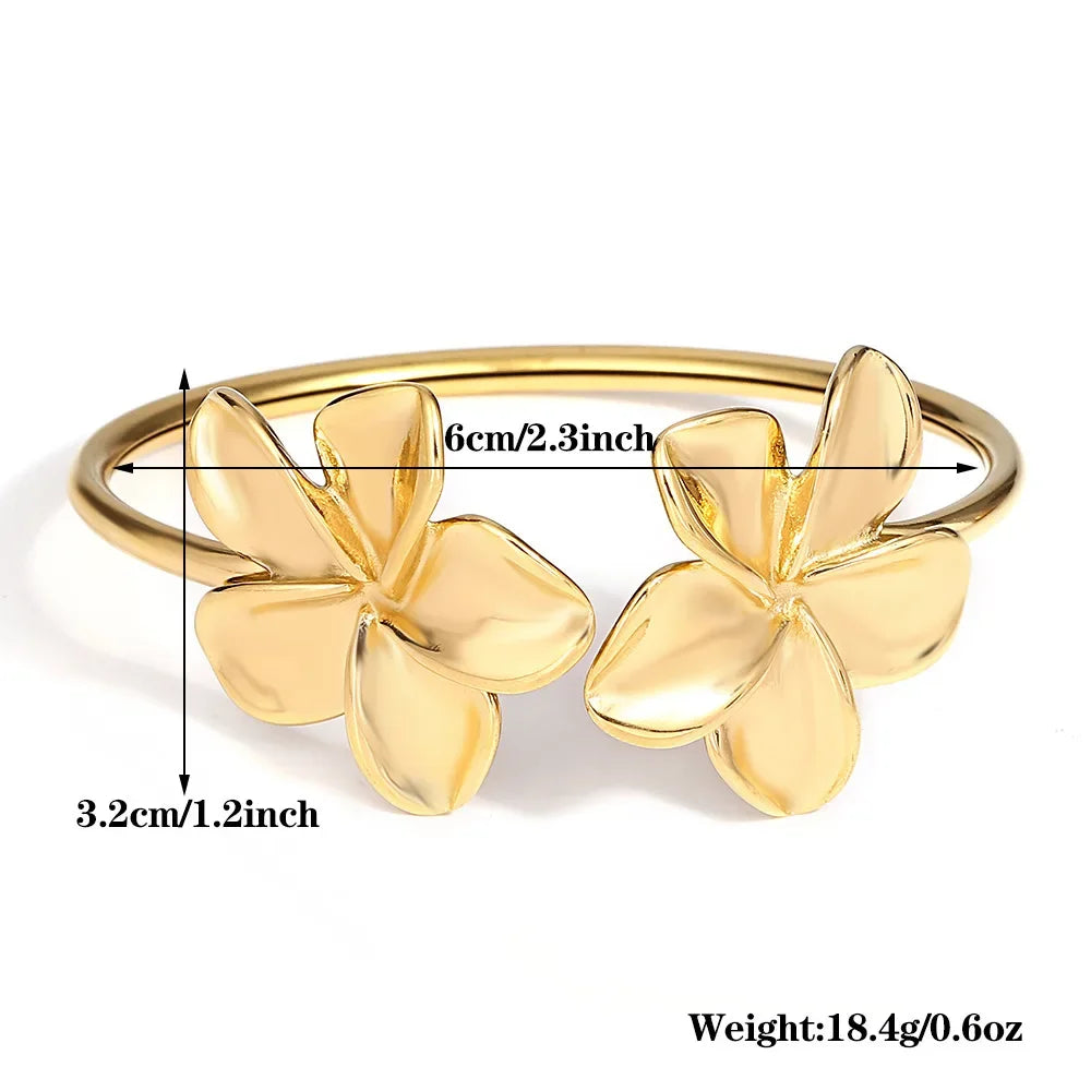 Double Flower Bracelet – Gold Stainless Steel, Waterproof, Romantic Style for Women