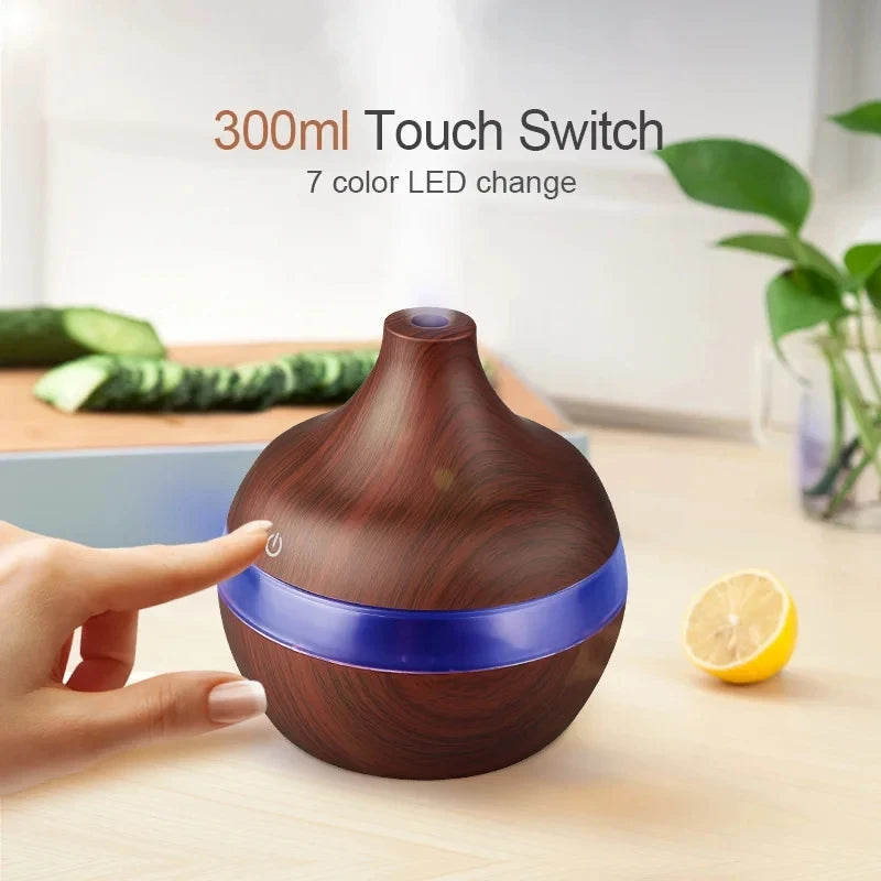 Humidificateur Diffuseur Ultrasonique 300 ml – Bois, Brume Froide, Aromathérapie Maison