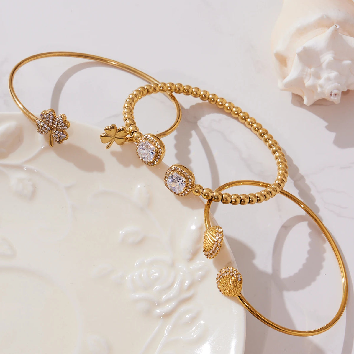 Bracelet Manchette Luxe Plaqué Or PVD – Acier Inoxydable, Style Géométrique, Mariage & Banquet, Pour Femme