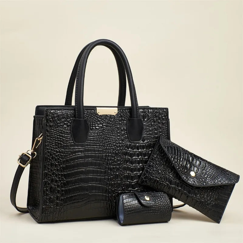 Ensemble Sac à Main pour Femme - Effet Crocodile, 3 Pièces