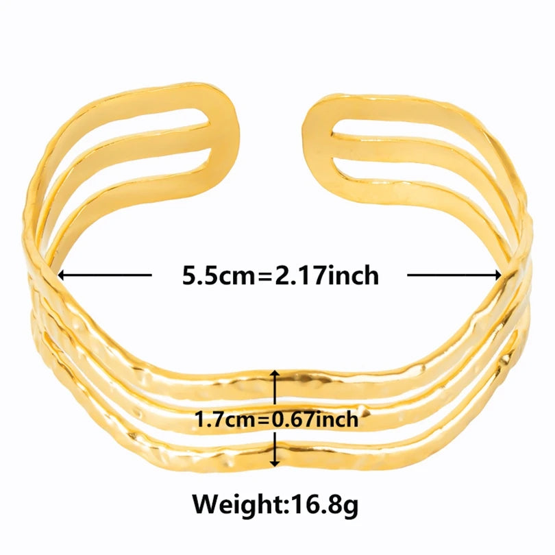 Textured Pattern Bracelet – Flower, Heart or Snake, Gold Stainless Steel, For Women