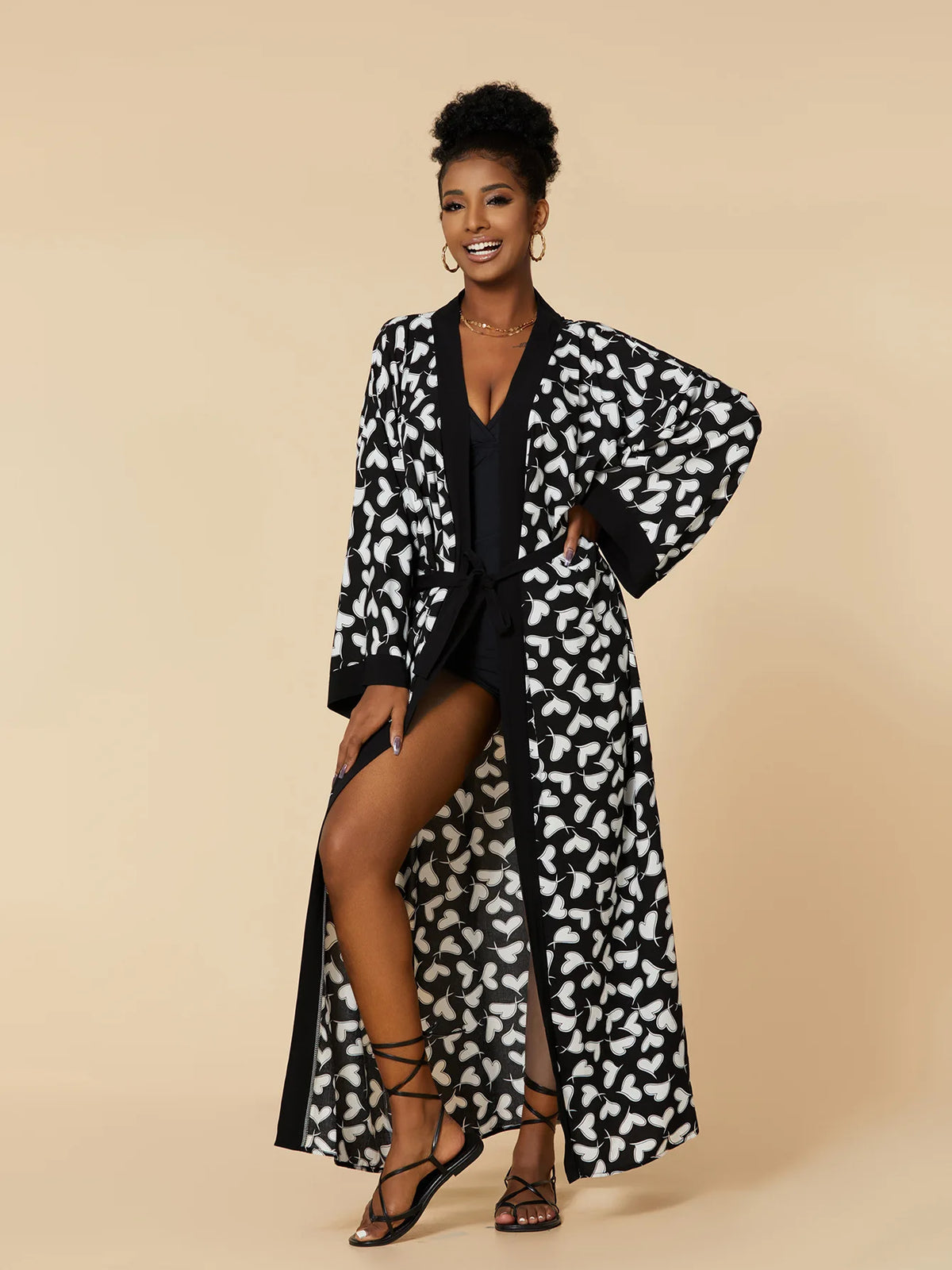 Cache-Maillot Robe Plage Kaftan – Manches Longues, Taille Unique, Style Bohème Été