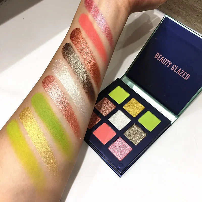 Palette Fard à Paupières 9 Teintes — Shimmer & Glitter Longue Tenue, Waterproof