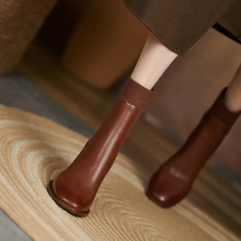 Block-Heel Ribbed Ankle Boots