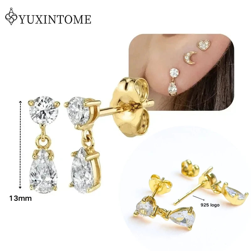 Boucles d'Oreilles Créoles Huggie Argent 925 – Zircon & Cristal, Goutte d'Eau, Certifiées GDTC, 73 Styles