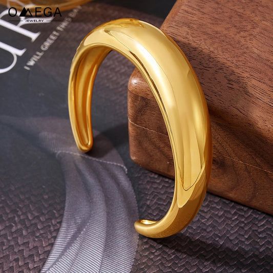 Bracelet Manchette Minimaliste en C – Acier Inoxydable 316L Plaqué Or 18K, Pour Femme