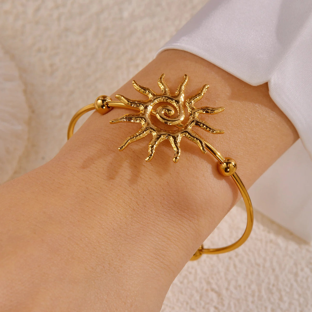 Boho Sun Cuff Bracelet – PVD Gold-Plated Stainless Steel, Geometric Style, For Women
