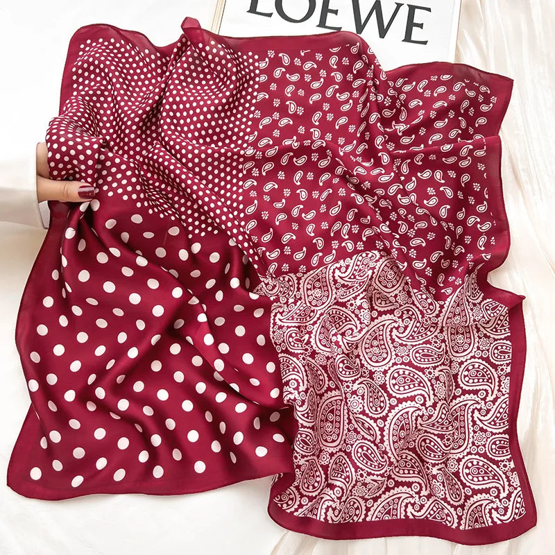 Women’s Square Scarf – Luxury Satin Silk, Elegant Headband & Shawl, 70x70cm
