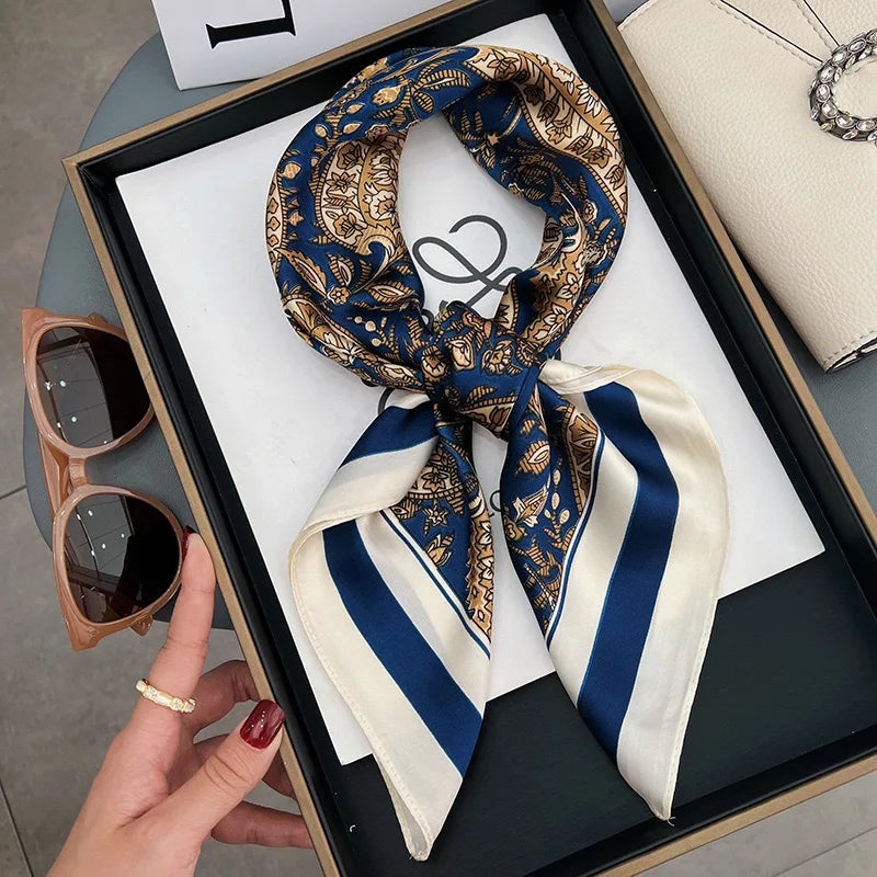 Women’s Square Scarf – Luxury Satin Silk, Elegant Headband & Shawl, 70x70cm