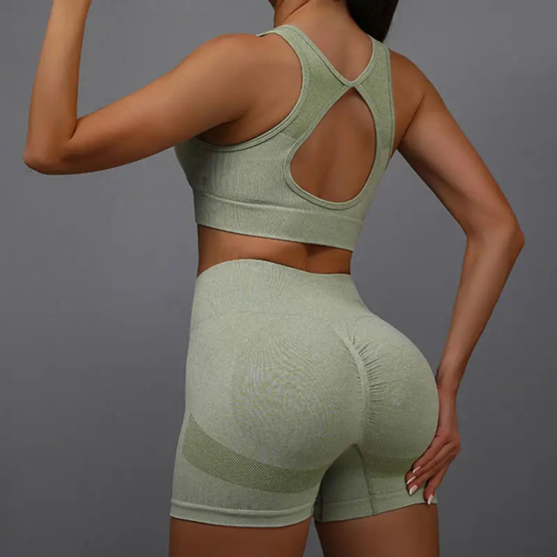 Ensemble de Sport Femme 2 Pièces – Bra & Short Sans Coutures, Yoga, Course & Fitness