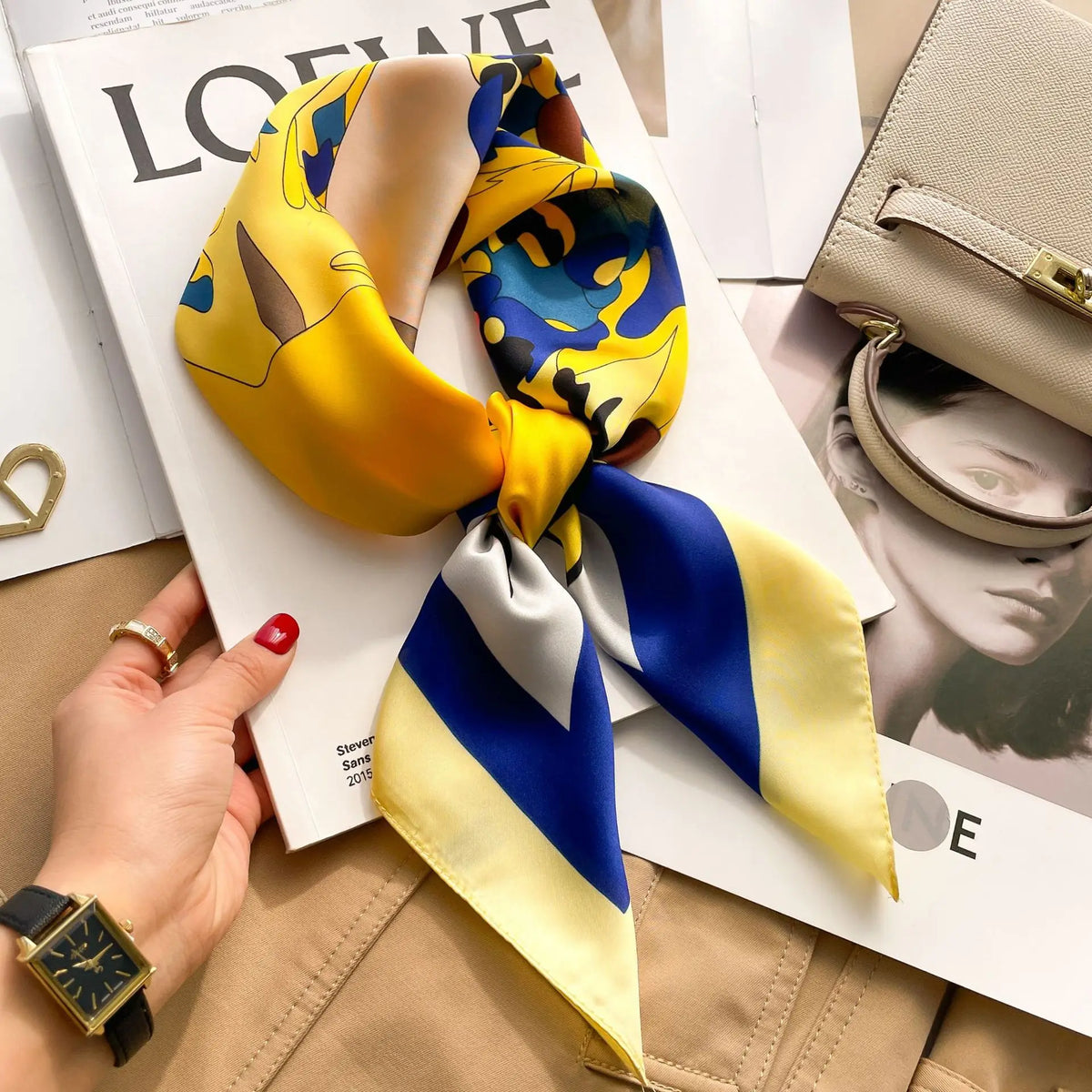Printed satin square scarf – 70 × 70 cm
