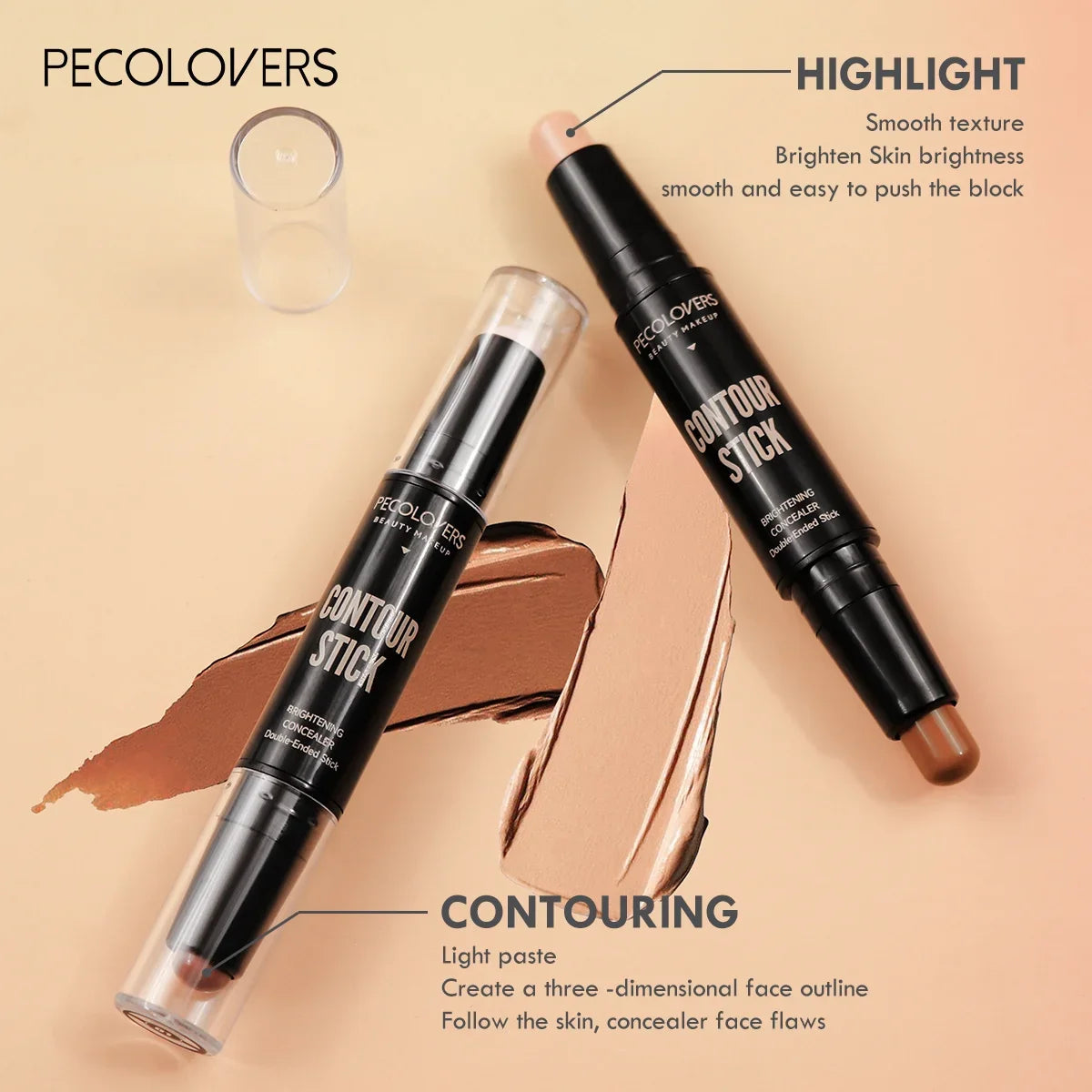 Stylo Double Embout Highlighter & Contour – Waterproof, Fond de Teint & Anti-Cernes