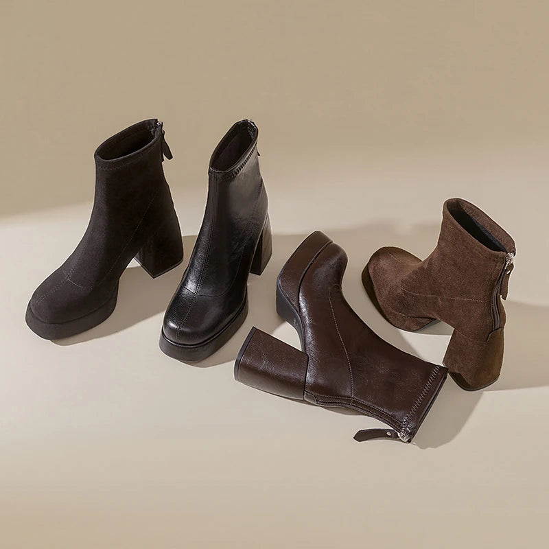 Bottes à enfiler à talon carré pour femme