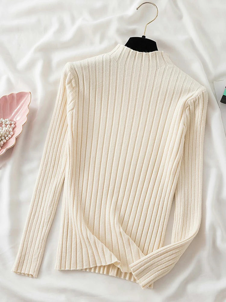 Fitted Ribbed Mock Neck Sweater