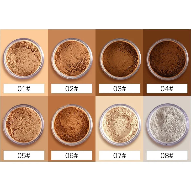 Mineral Loose Setting Powder – Matte Finish, Sebum Control, Waterproof, Dark Skin Tones, 8 Shades