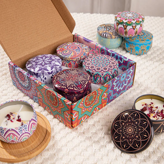 Bougie Parfumée Fleurs Séchées en Cire de Soja – Boîte Rétro, Sans Fumée, Cadeau Anniversaire
