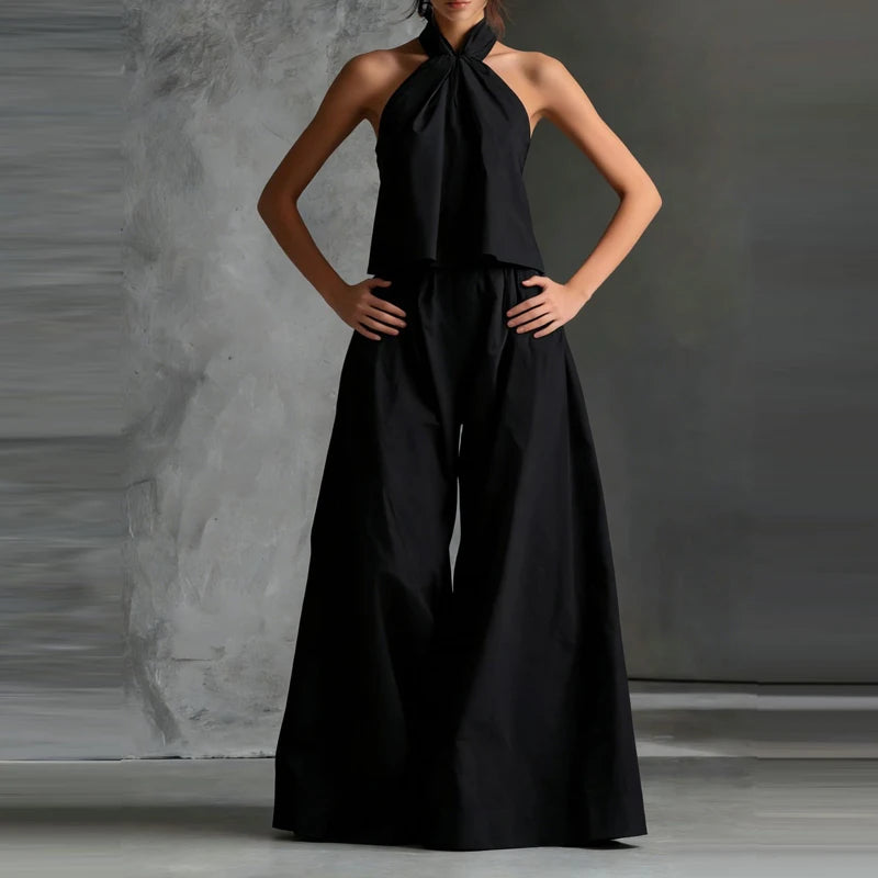 2-Piece Set – Halter Neck Top and Wide-Leg Pants