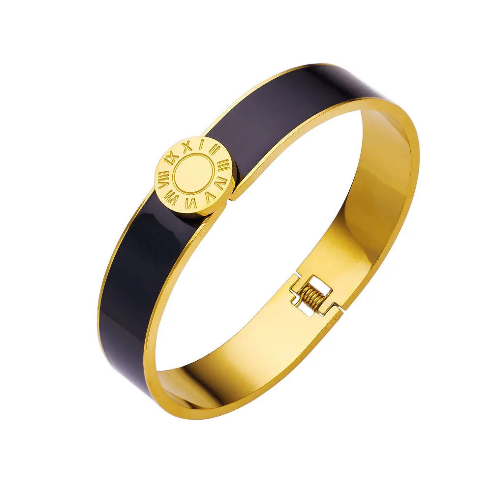 Bracelet Luxe Chiffres Romains – Acier Titane Plaqué Or 18K, Impérméable, Pour Femme