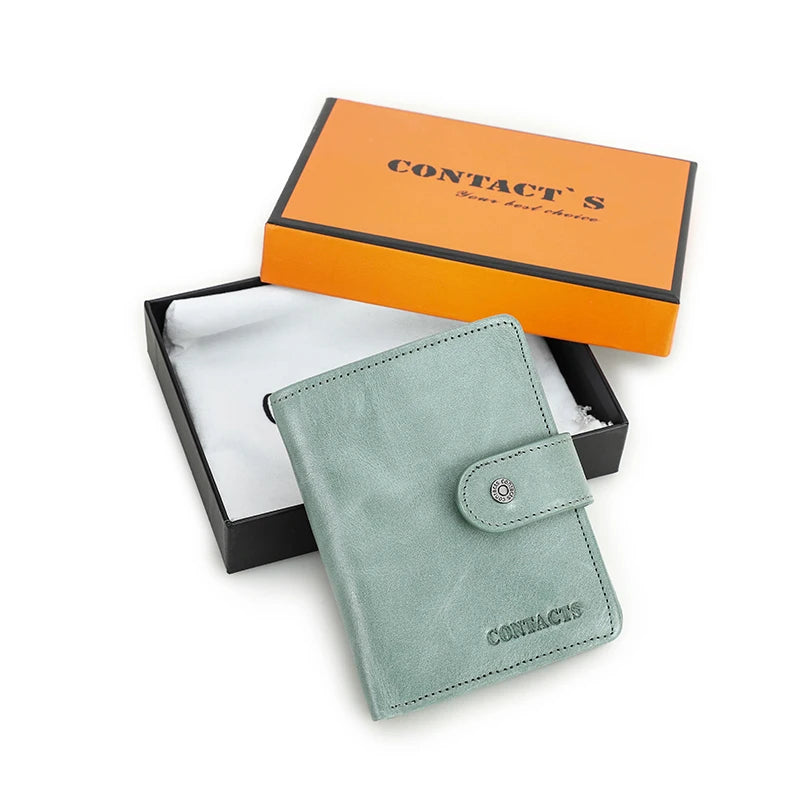 Genuine Leather Women's Wallet – RFID Blocking, 9 Card Slots, Photo Holder
