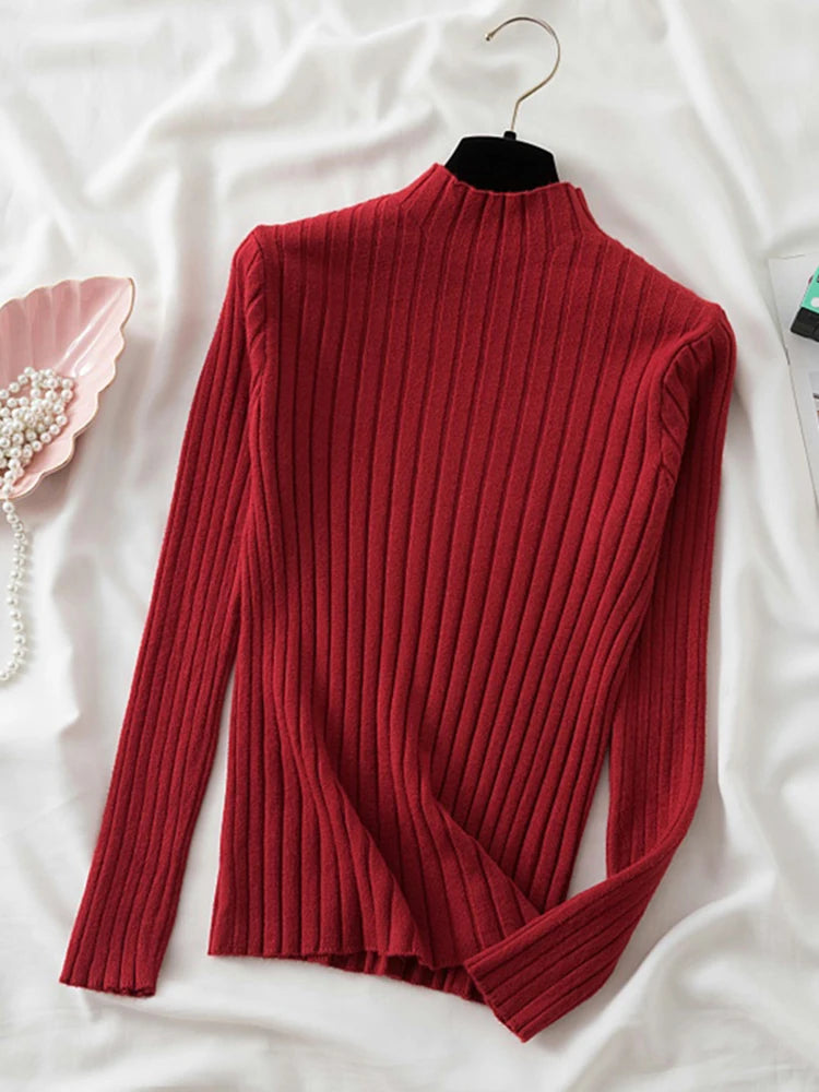 Fitted Ribbed Mock Neck Sweater
