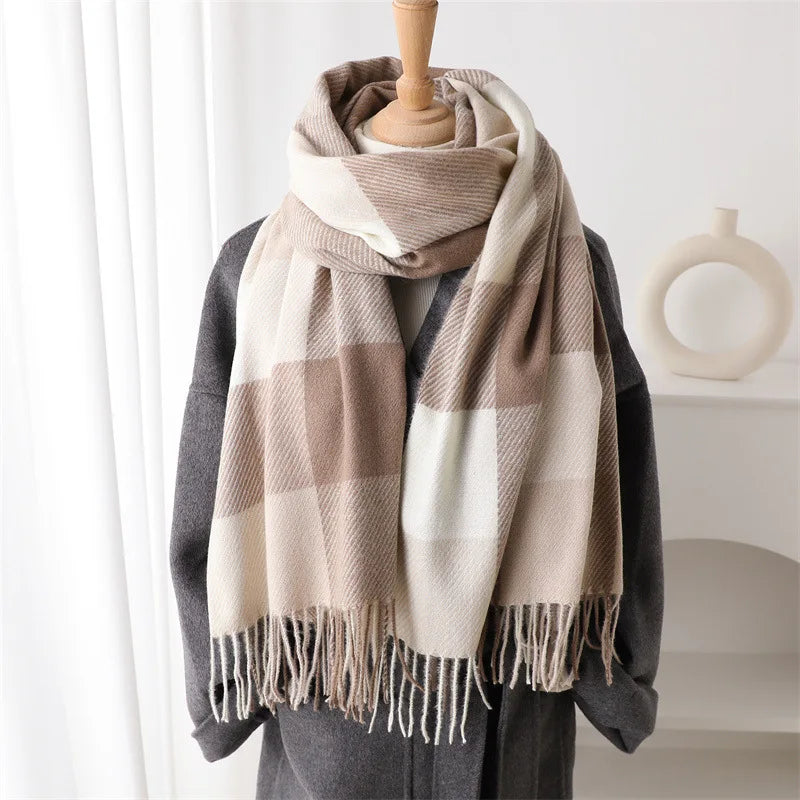 Large Check Scarf with Fringes